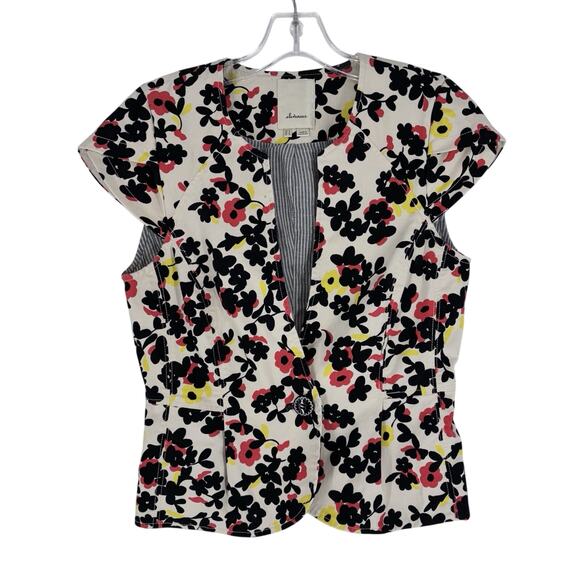Anthropologie Elevenses Floral Blazer Vest Size 6 Multicolor Cap Sleeve Lined - Picture 1 of 12
